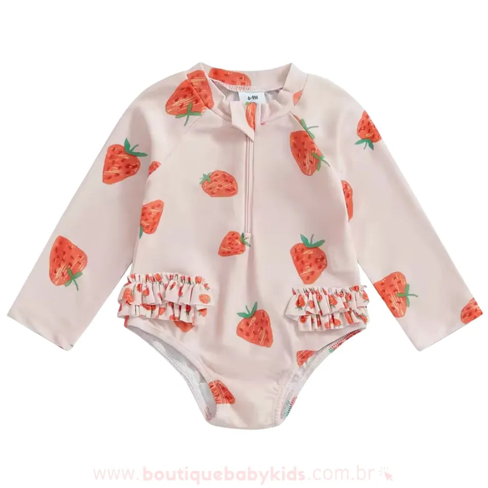 Maiô Bebê Estampa Moranguinhos Manga Longa - Boutique Baby Kids