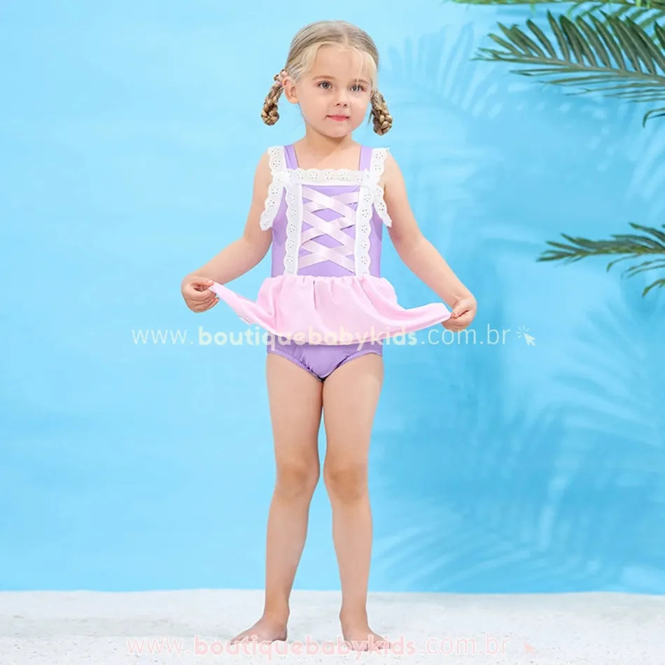 Maiô Infantil Disney Temático Princesa Rapunzel - Boutique Baby Kids