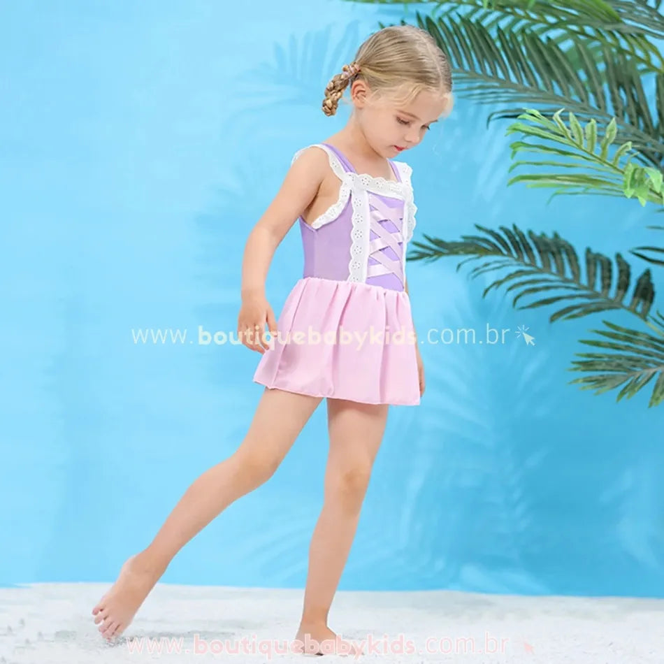 Maiô Infantil Disney Temático Princesa Rapunzel - Boutique Baby Kids