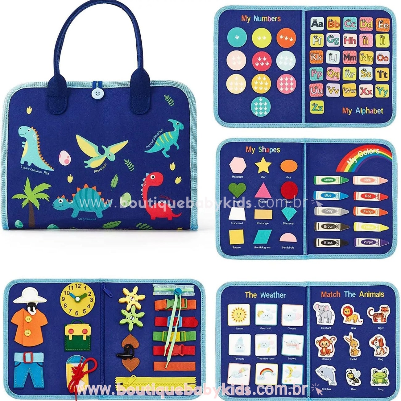 Maleta Educativa Montessori Dinossauro Azul - Boutique Baby Kids