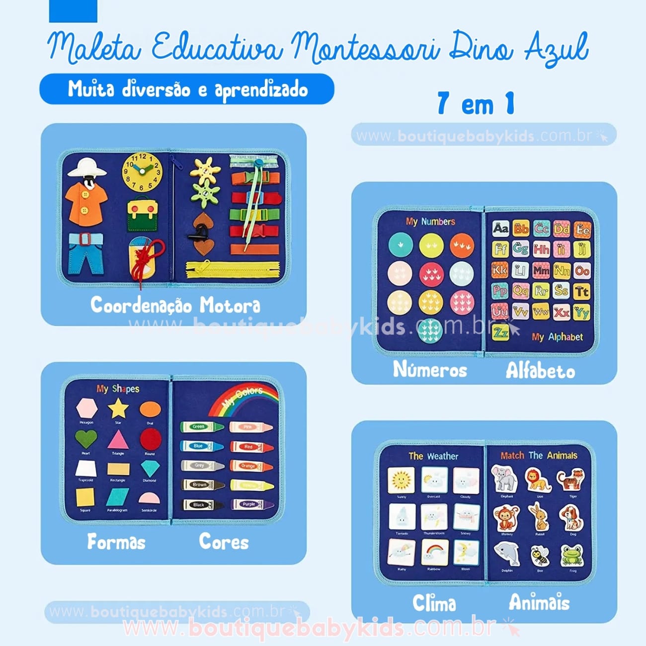 Maleta Educativa Montessori Dinossauro Azul - Boutique Baby Kids