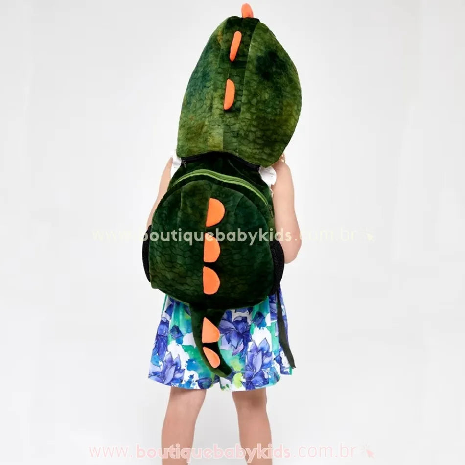 Mochila Infantil Dinossauro com Capuz Removível Verde - Boutique Baby Kids