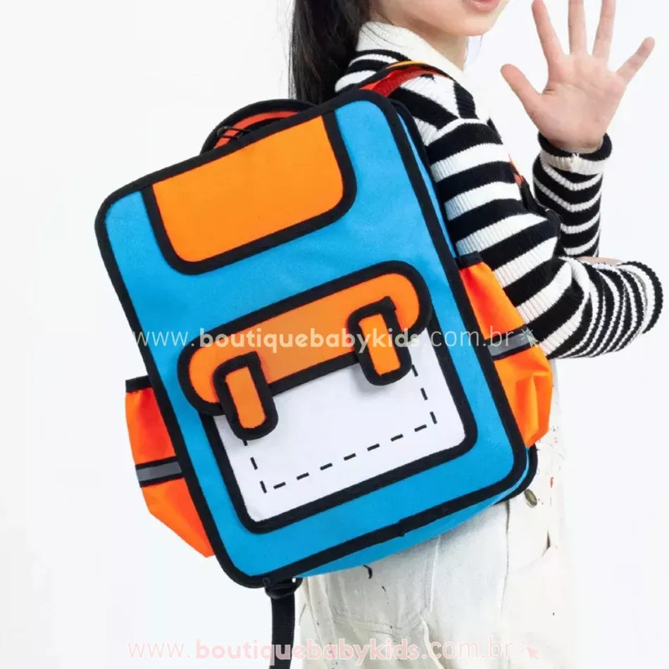 Mochila Infantil Escolar Costas Divertida Cartoon 2D Azul - Boutique Baby Kids