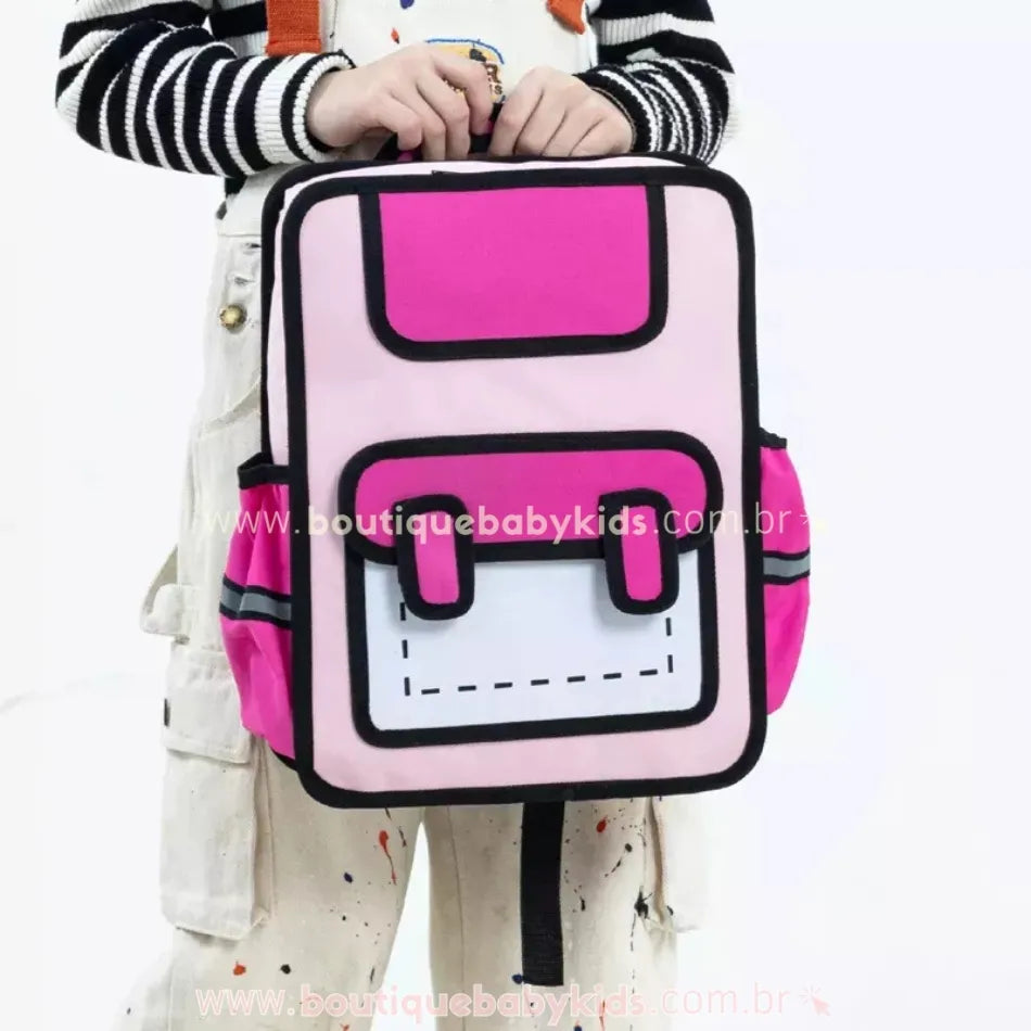 Mochila Infantil Escolar Costas Divertida Cartoon 2D Rosa - Boutique Baby Kids