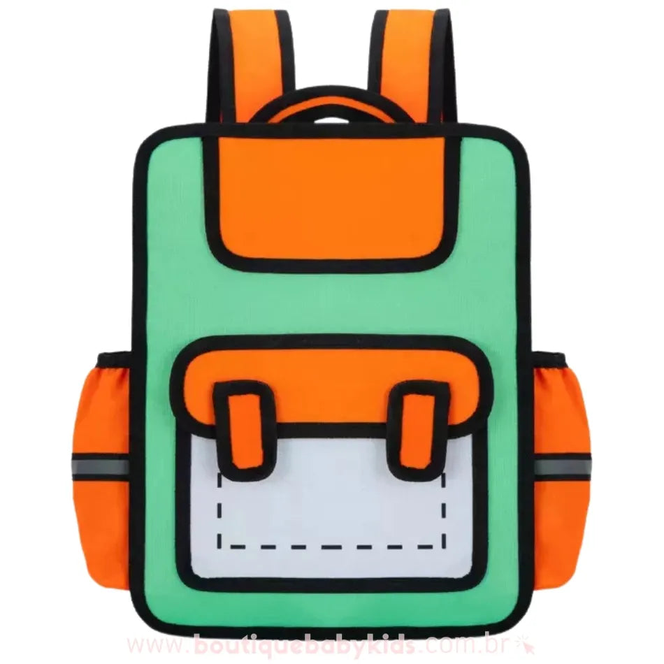 Mochila Infantil Escolar Costas Divertida Cartoon 2D Verde - Boutique Baby Kids