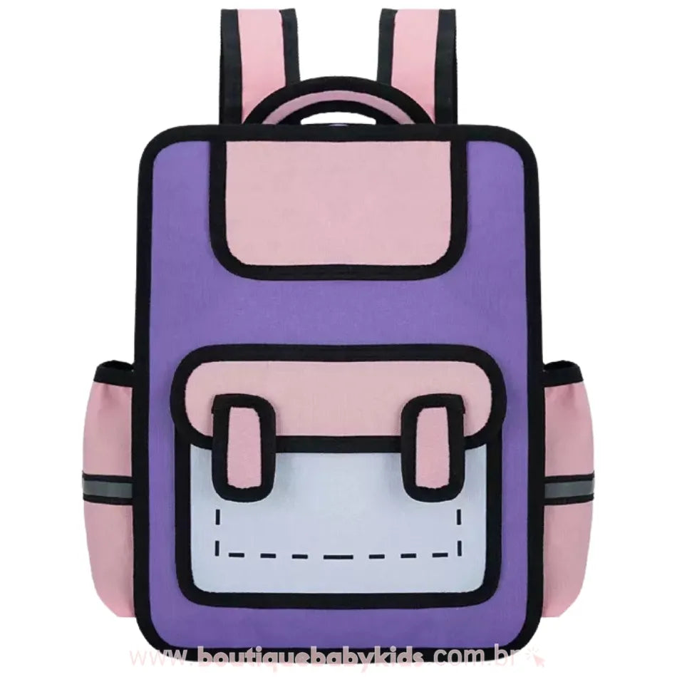 Mochila Infantil Escolar Costas Divertida Cartoon 2D Lilás - Boutique Baby Kids