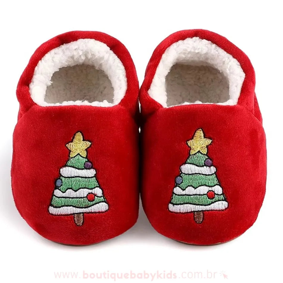 Pantufinha de Bebê Temática Árvore de Natal Bordada - Boutique Baby Kids 