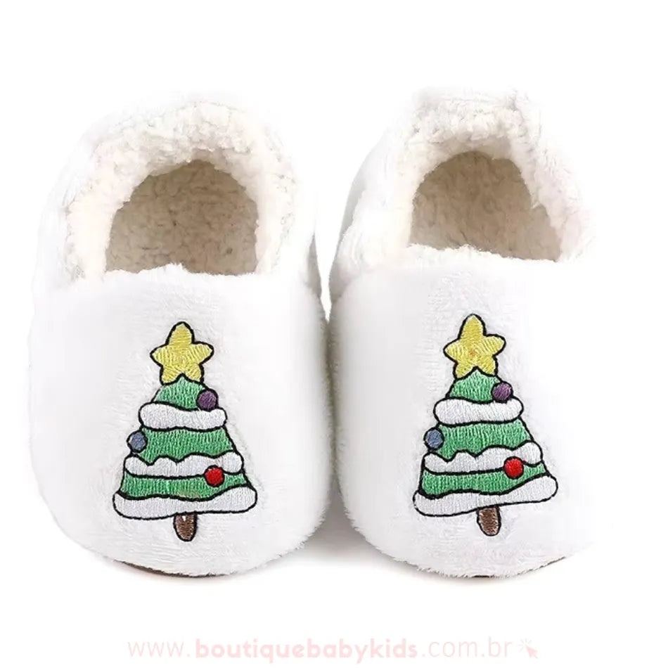 Pantufinha de Bebê Temática Árvore de Natal Bordada - Boutique Baby Kids 