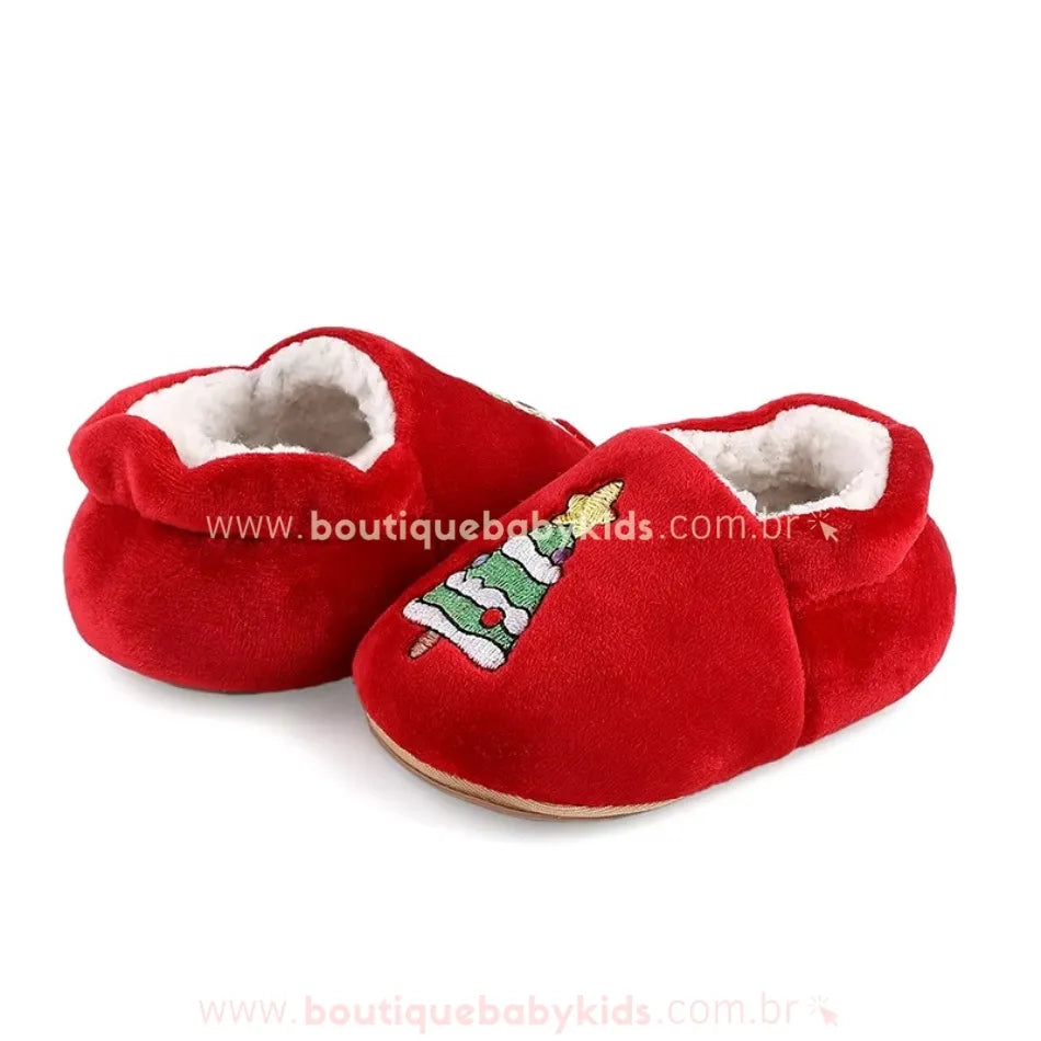 Pantufinha de Bebê Temática Árvore de Natal Bordada - Boutique Baby Kids 