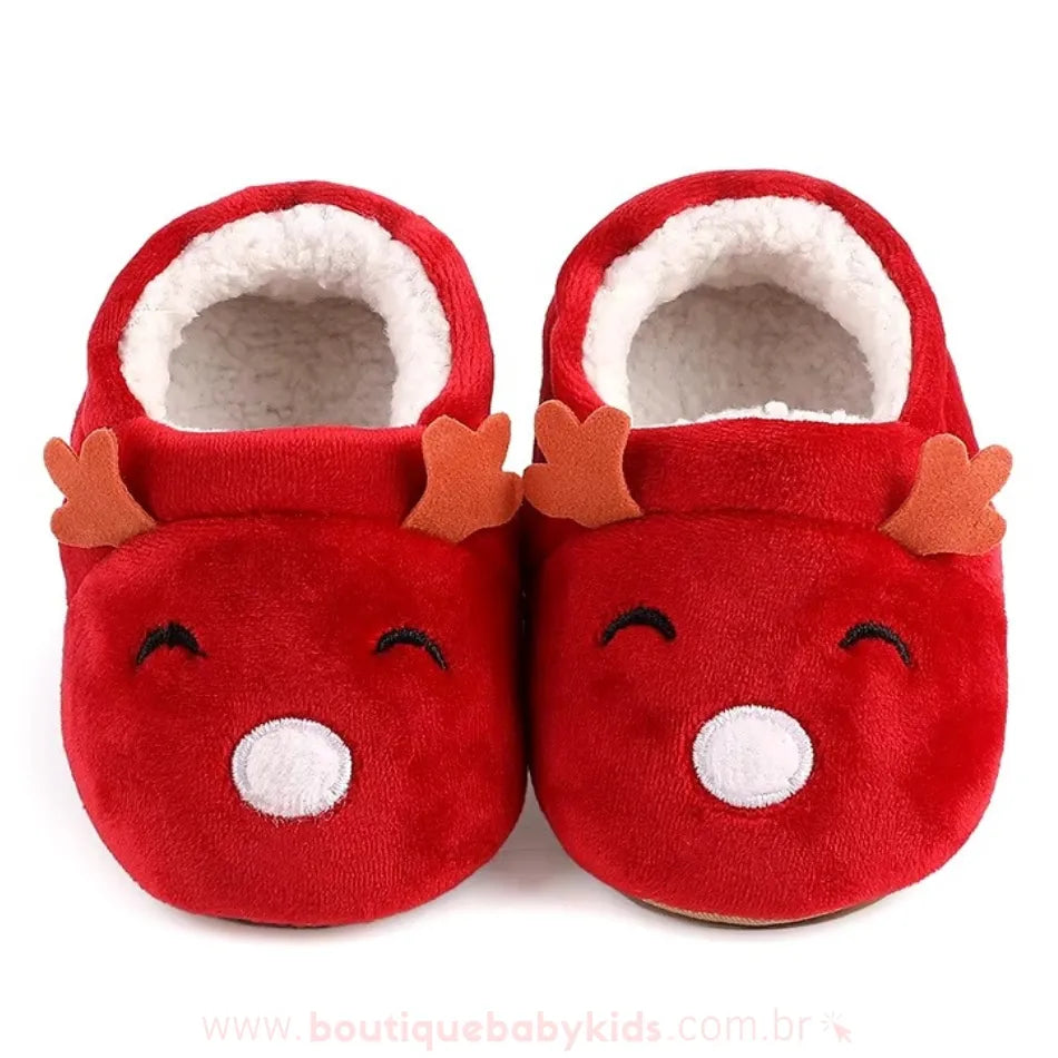 Pantufinha de Bebê Temática Natalina Rena Vermelho - Boutique Baby Kids 
