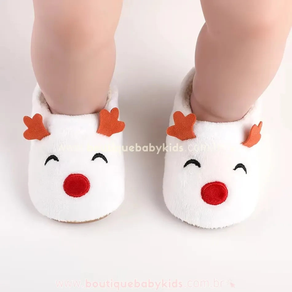 Pantufinha de Bebê Temática Natalina Rena Branca - Boutique Baby Kids 