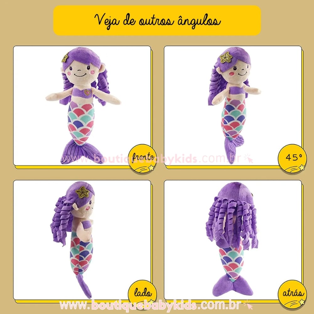 Pelúcia Pequena Sereia Roxa 30 cm - Boutique Baby Kids