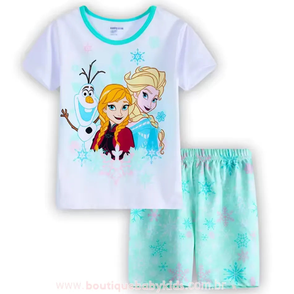 Pijama Infantil Curto Disney Frozen Reino Gelado Elsa, Anna e Olaf - Boutique Baby Kids
