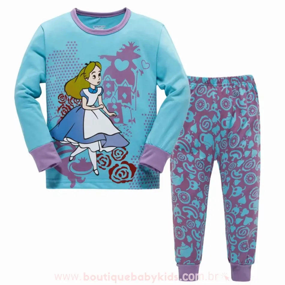 Pijama Infantil Longo Alice no País das Maravilhas Azul - Boutique Baby Kids