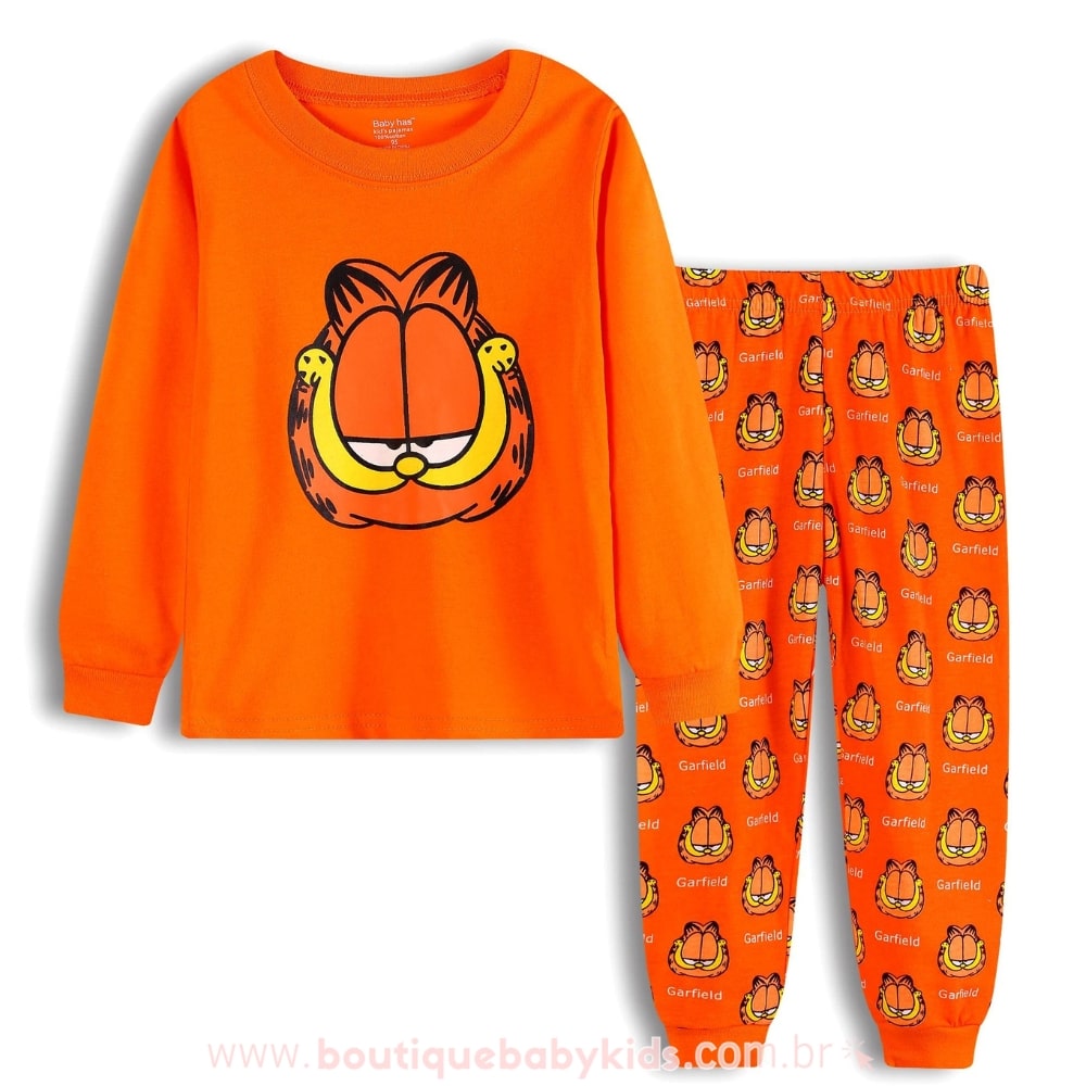 Pijama Infantil Longo Gato Garfield Laranja - Boutique Baby Kids
