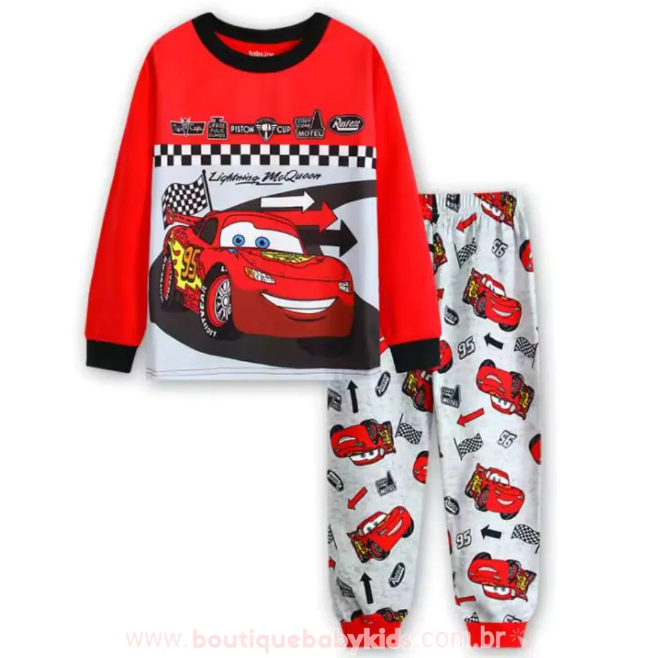 Pijama Infantil Longo Disney Carros Relâmpago McQueen Vermelho - Boutique Baby Kids
