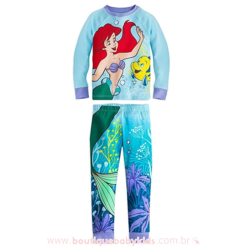 Pijama Infantil Longo Pequena Sereia Ariel - Boutique Baby Kids