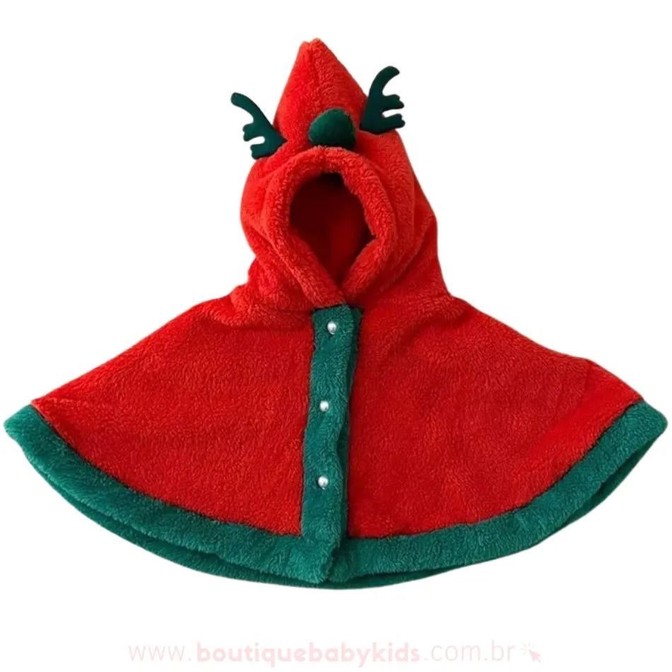 Poncho Natalino Peluciado Capuz de Rena Vermelho - Boutique Baby Kids