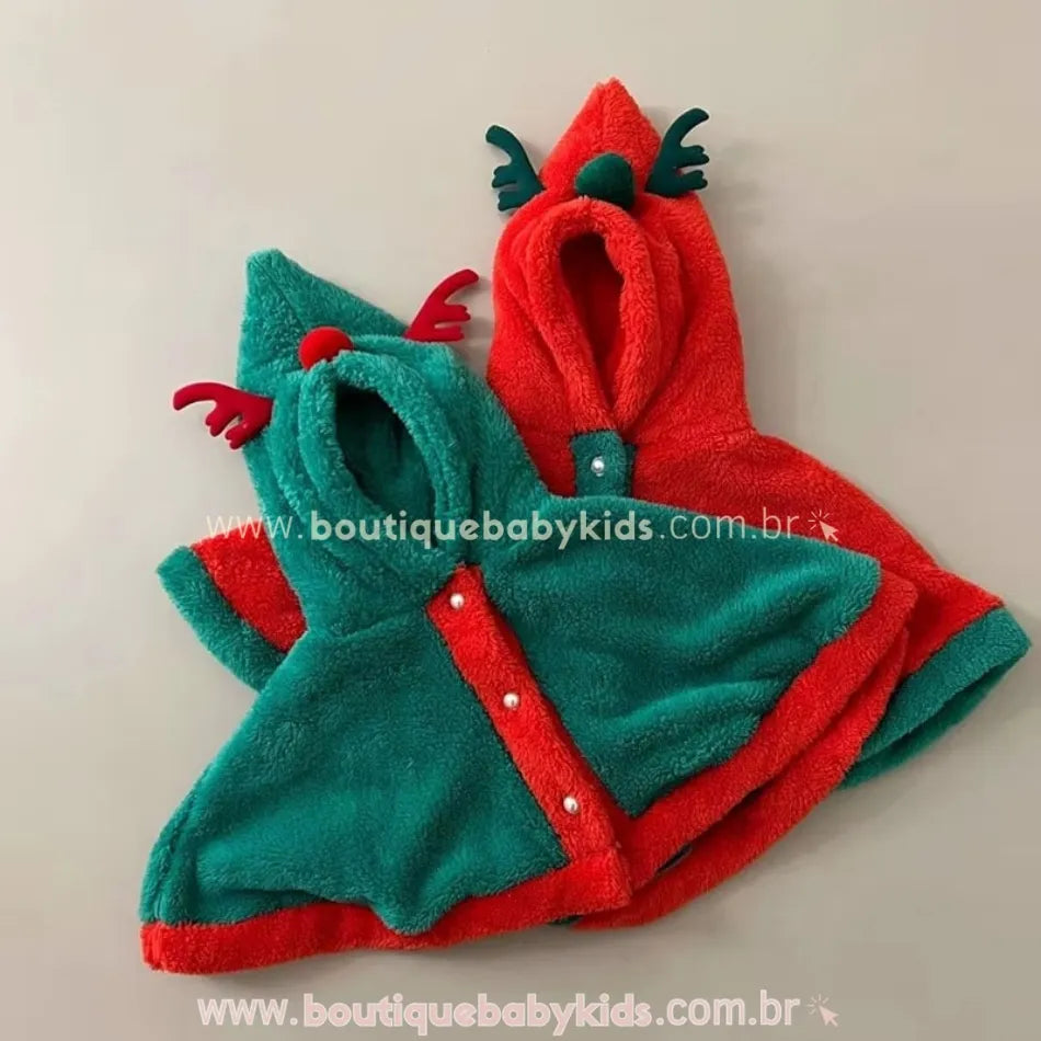 Poncho Natalino Peluciado Capuz de Rena - Boutique Baby Kids