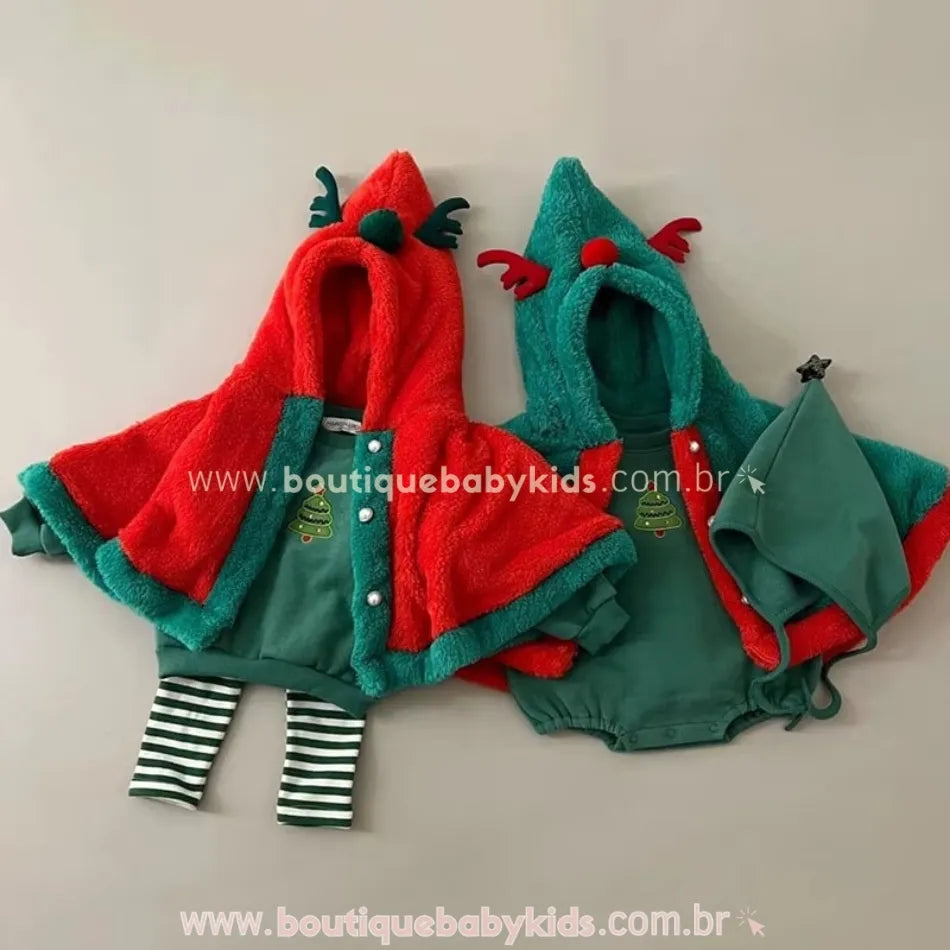 Poncho Natalino Peluciado Capuz de Rena - Boutique Baby Kids