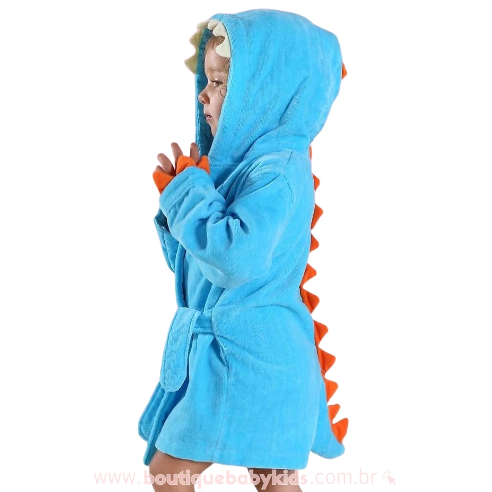 Roupão Infantil Divertido Dinossauro Azul - Boutique Baby Kids 
