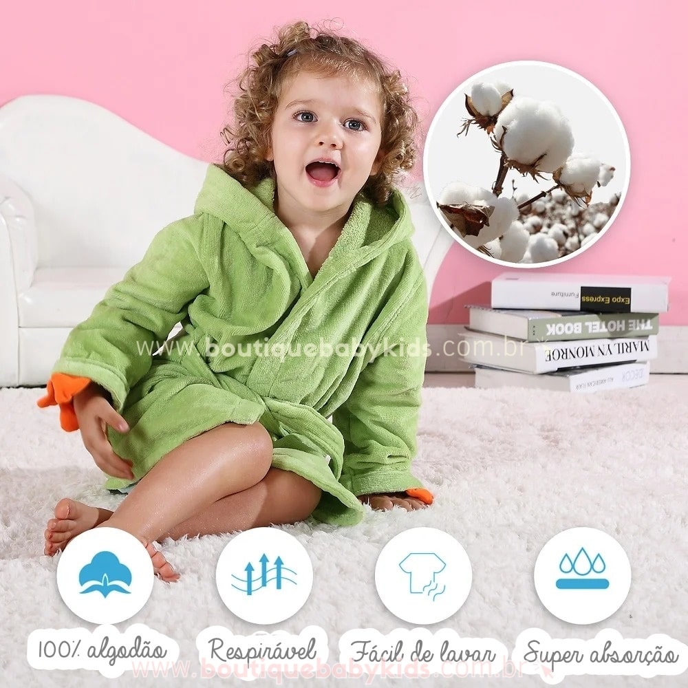 Roupão Infantil Divertido Dinossauro Verde - Boutique Baby Kids 