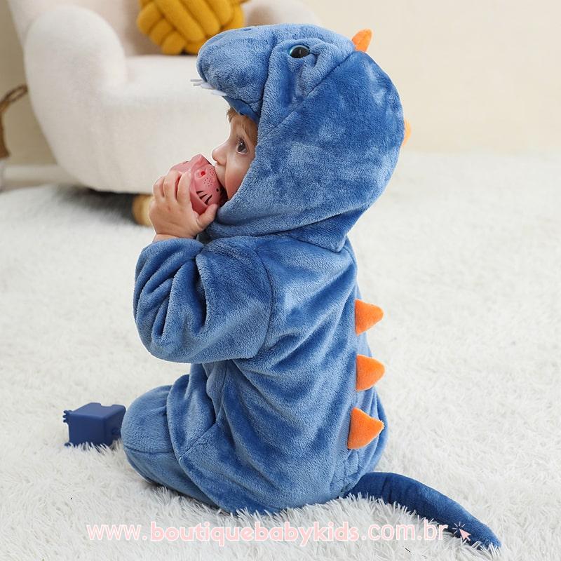 Macacão Bebê Fantasia Bichinho Dinossauro Azul - Boutique Baby Kids