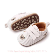 Tênis Bebê Primeiros Passos Ursinho Veludo Cotelê branco - Boutique Baby Kids 