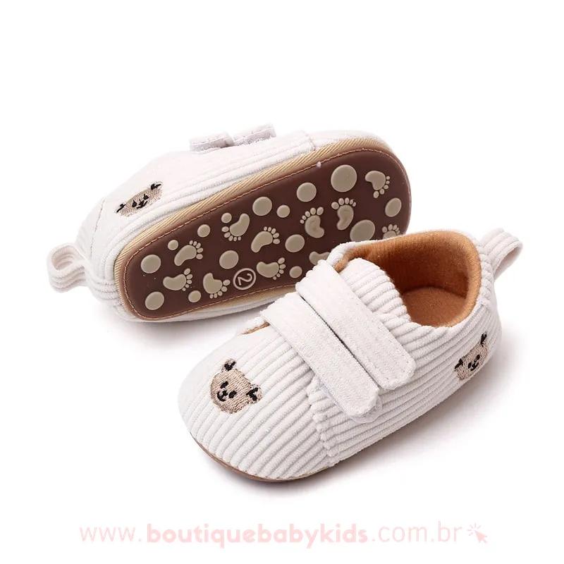 Tênis Bebê Primeiros Passos Ursinho Veludo Cotelê Branco - Boutique Baby Kids 