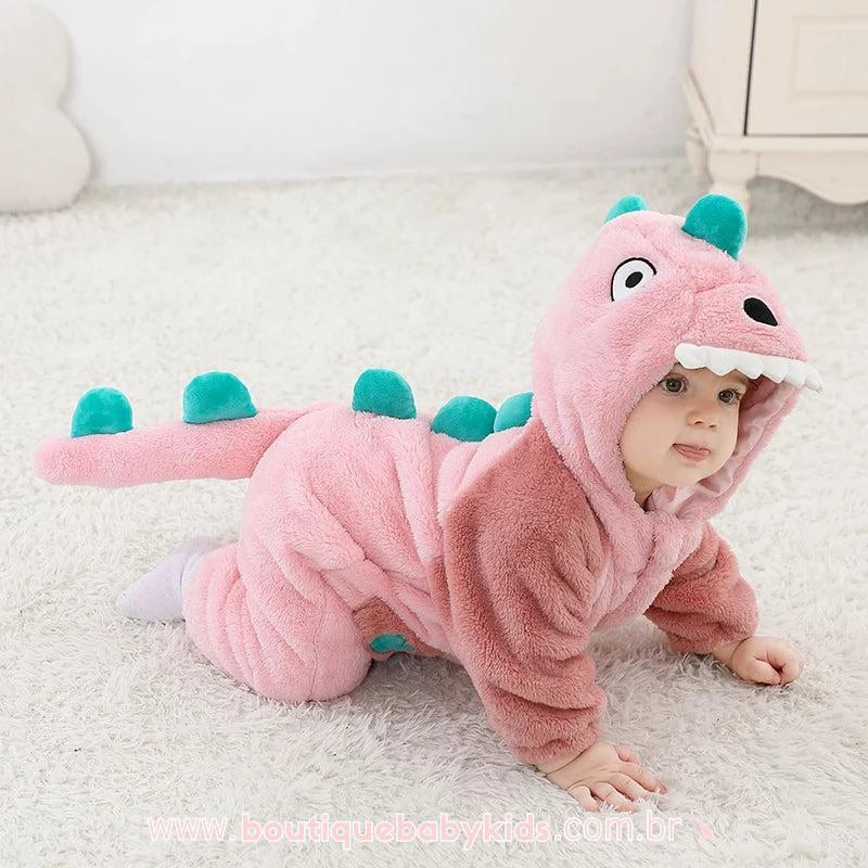 Macacão Bebê Fantasia Bichinho Dinossaura Rosa - Boutique Baby Kids 