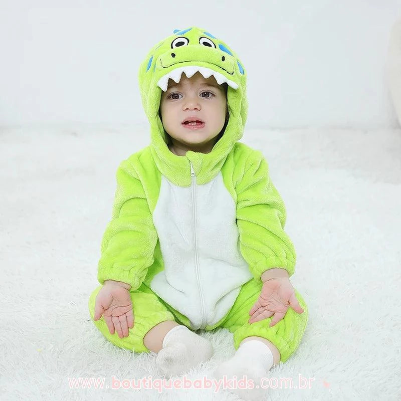 Macacão Bebê Fantasia Bichinho Dinossauro Verde - Boutique Baby Kids