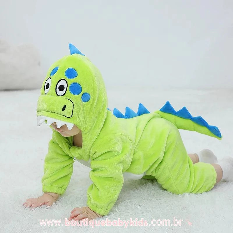 Macacão Bebê Fantasia Bichinho Dinossauro Verde - Boutique Baby Kids