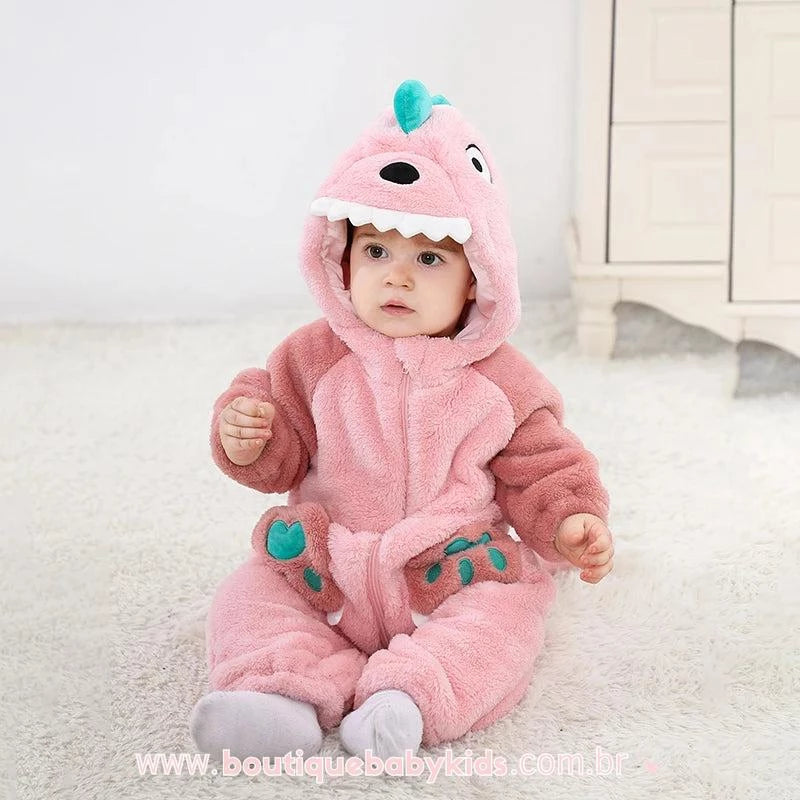 Macacão Bebê Fantasia Bichinho Dinossaura Rosa - Boutique Baby Kids 