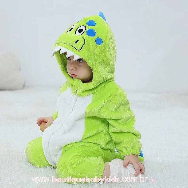 Macacão Bebê Fantasia Bichinho Dinossauro Verde - Boutique Baby Kids