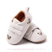 Tênis Bebê Primeiros Passos Ursinho Veludo Cotelê Branco - Boutique Baby Kids 