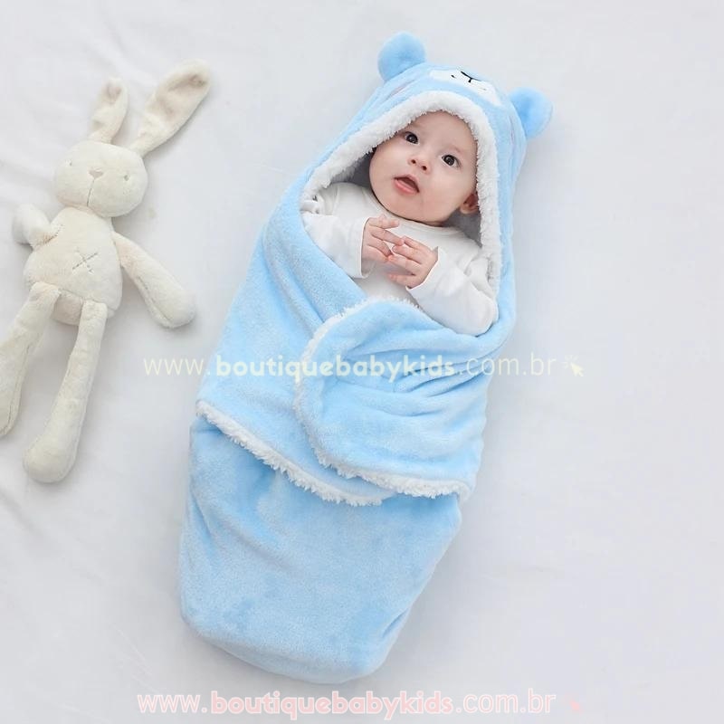Saco de Dormir Bebê Sherpa Ursinho Azul - Boutique Baby Kids