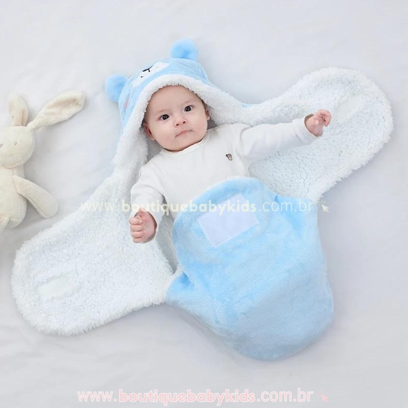 Saco de Dormir Bebê Sherpa Ursinho Azul - Boutique Baby Kids