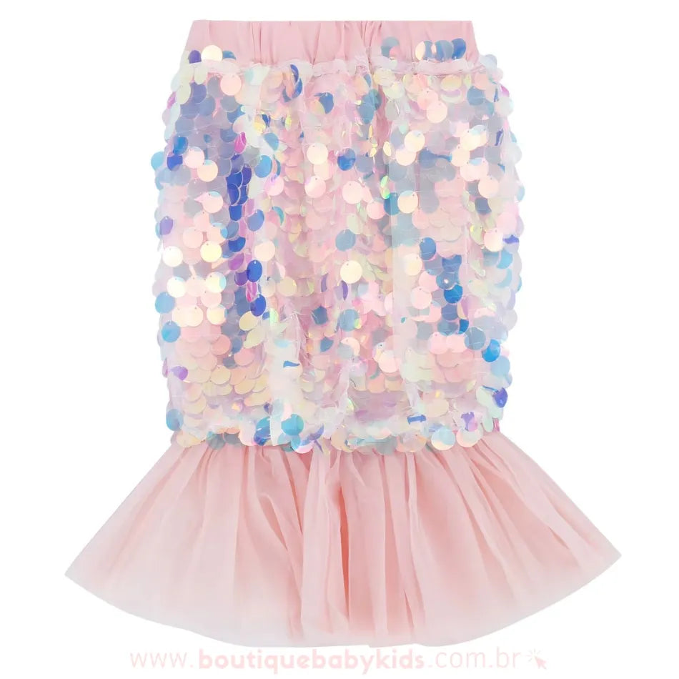 Saia Infantil Fantasia Lantejoulas Cauda de Sereia Rosa - Boutique Baby Kids