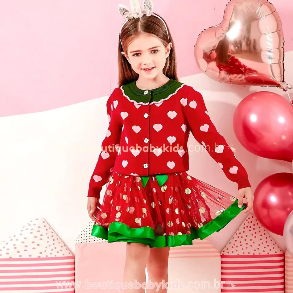 Saia Infantil Tule Poá Encanto de Natal Vermelho - Boutique Baby Kids