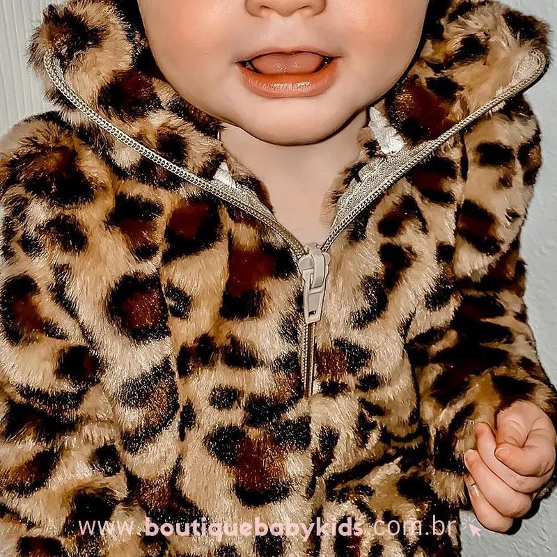 Jaqueta Infantil Estampa Leopardo Bege Bolsos Frontais - Boutique Baby Kids