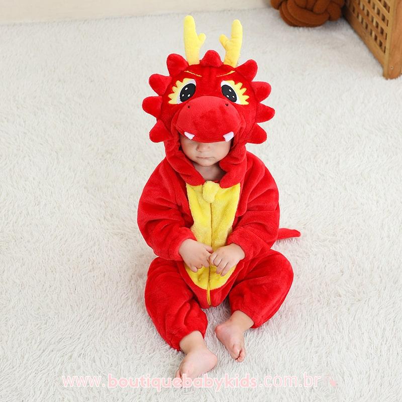 Macacão Bebê Fantasia Dragão Vermelho