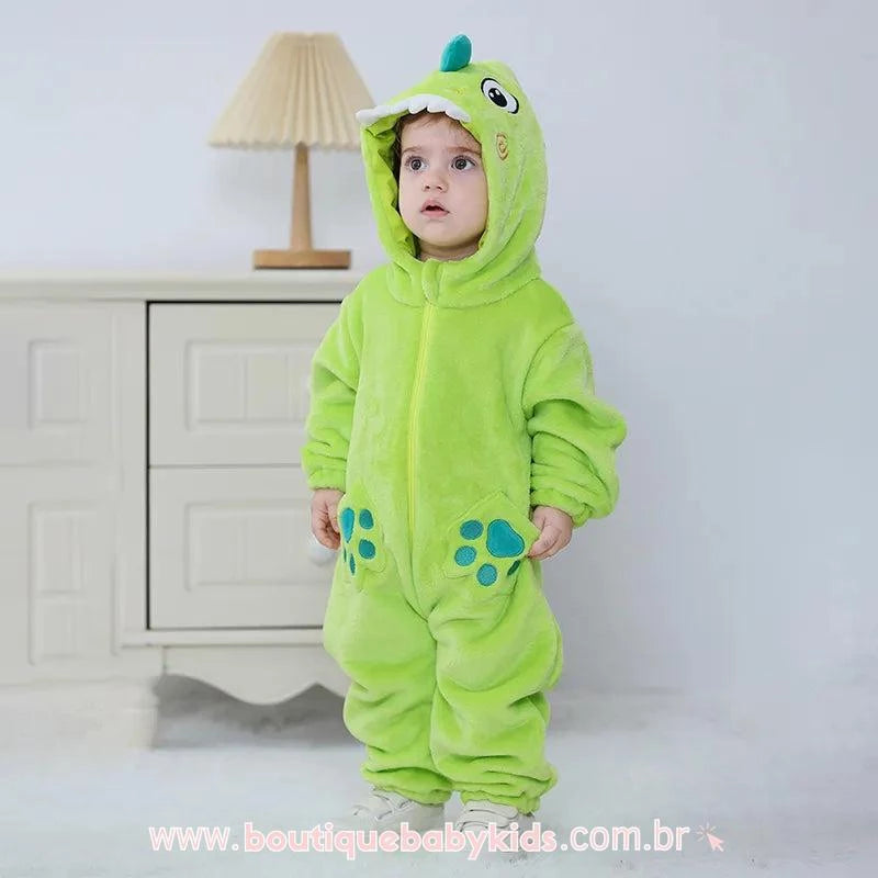 Macacão Bebê Fantasia Bichinho Dinossauro Verde - Boutique Baby Kids 