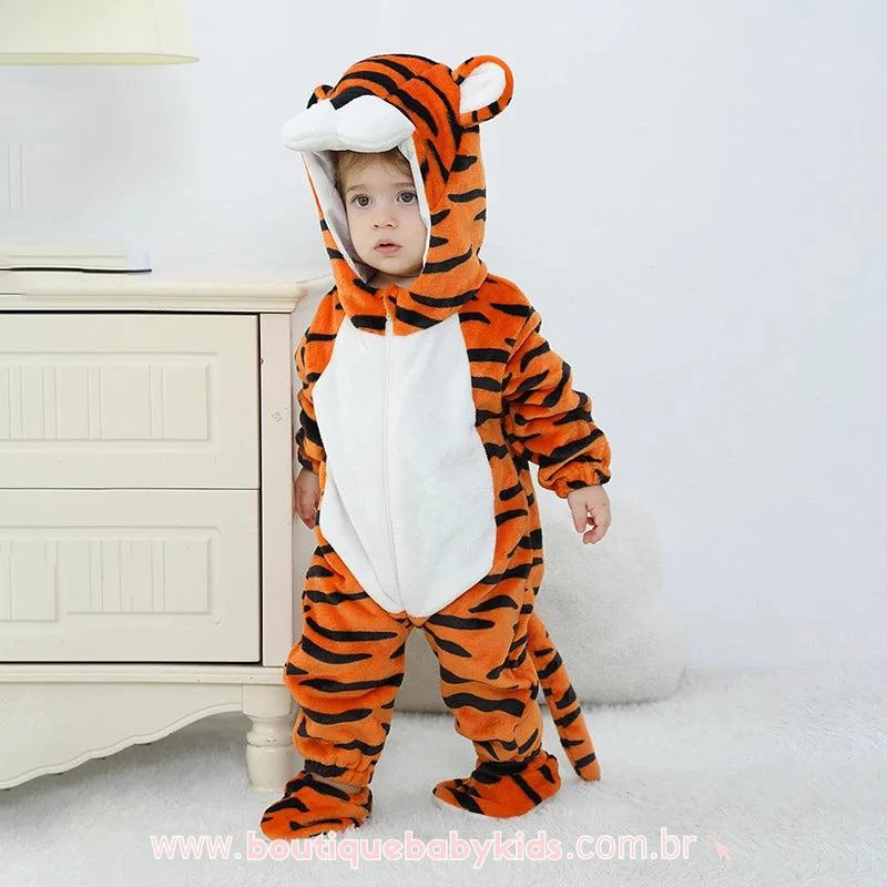 Macacão Bebê Fantasia Bichinho Tigre Laranja com Botinha - Boutique Baby Kids
