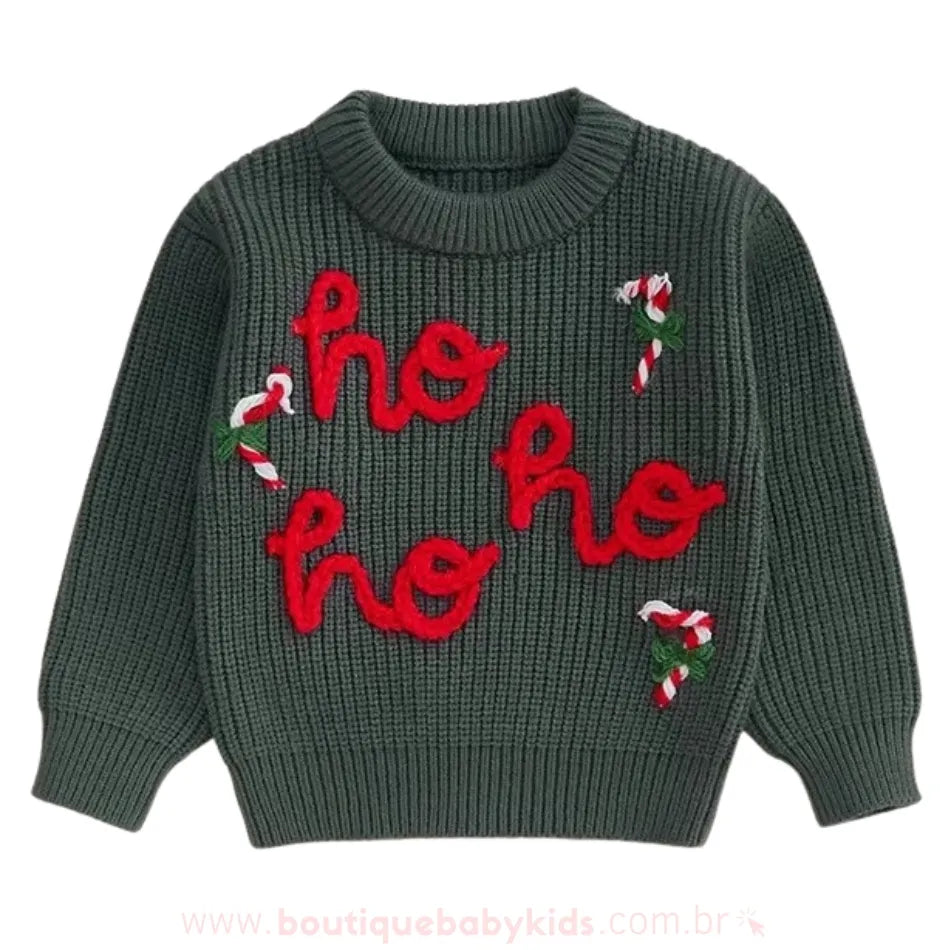 Suéter Bebê Tricot Natalino Ho Ho Ho Verde - Boutique Baby Kids