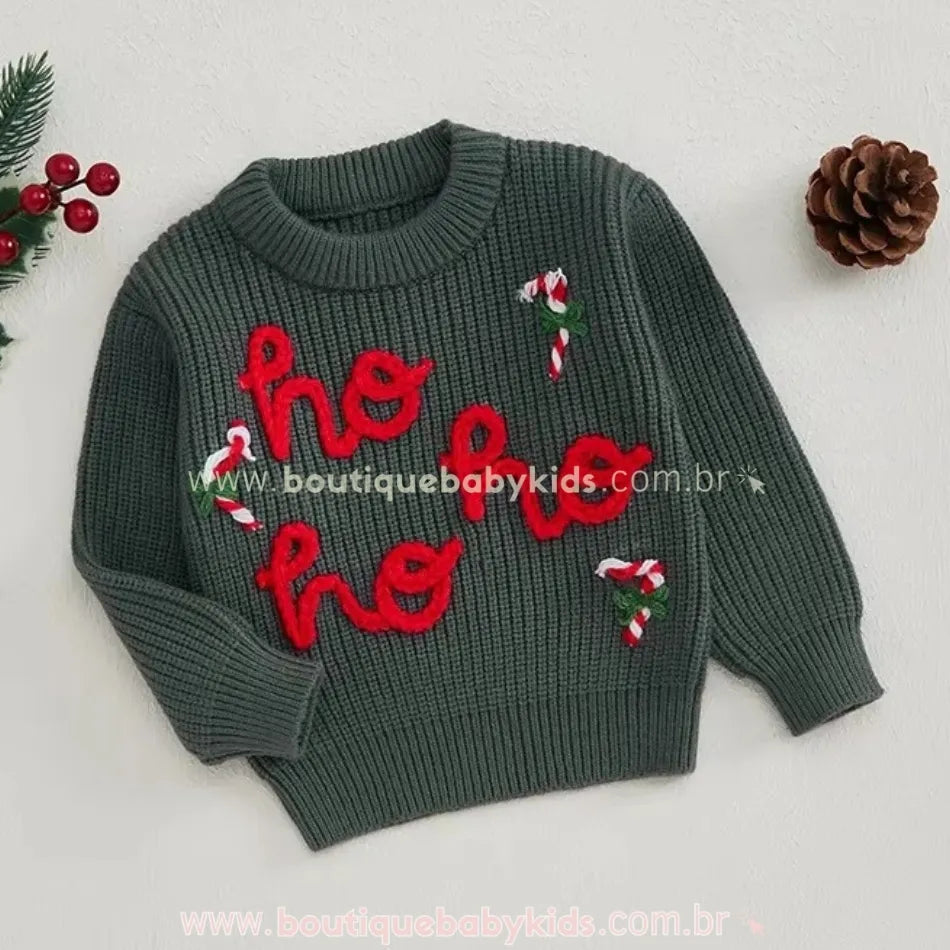 Suéter Bebê Tricot Natalino Ho Ho Ho Verde - Boutique Baby Kids