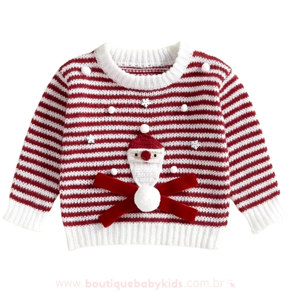 Suéter Infantil Tricot Natalino Listrado Aplique Papai Noel - Boutique Baby Kids