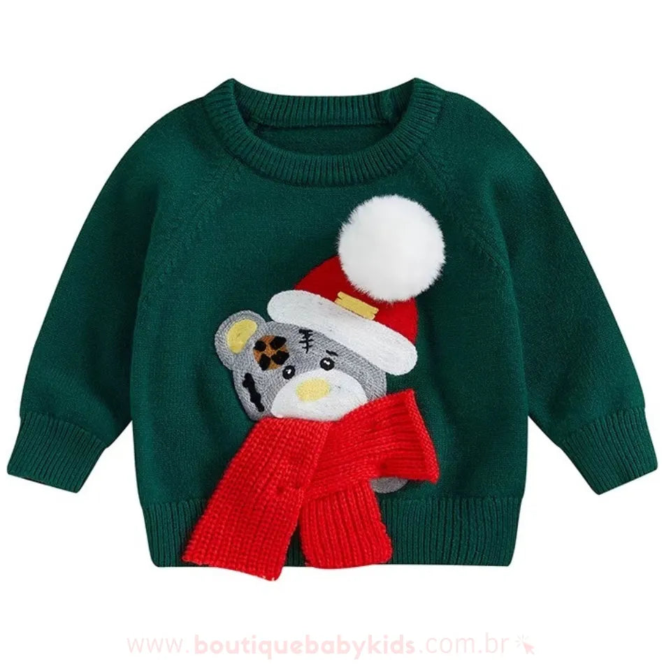Suéter Bebê Tricot Natalino Ursinho com Cachecol - Boutique Baby Kids