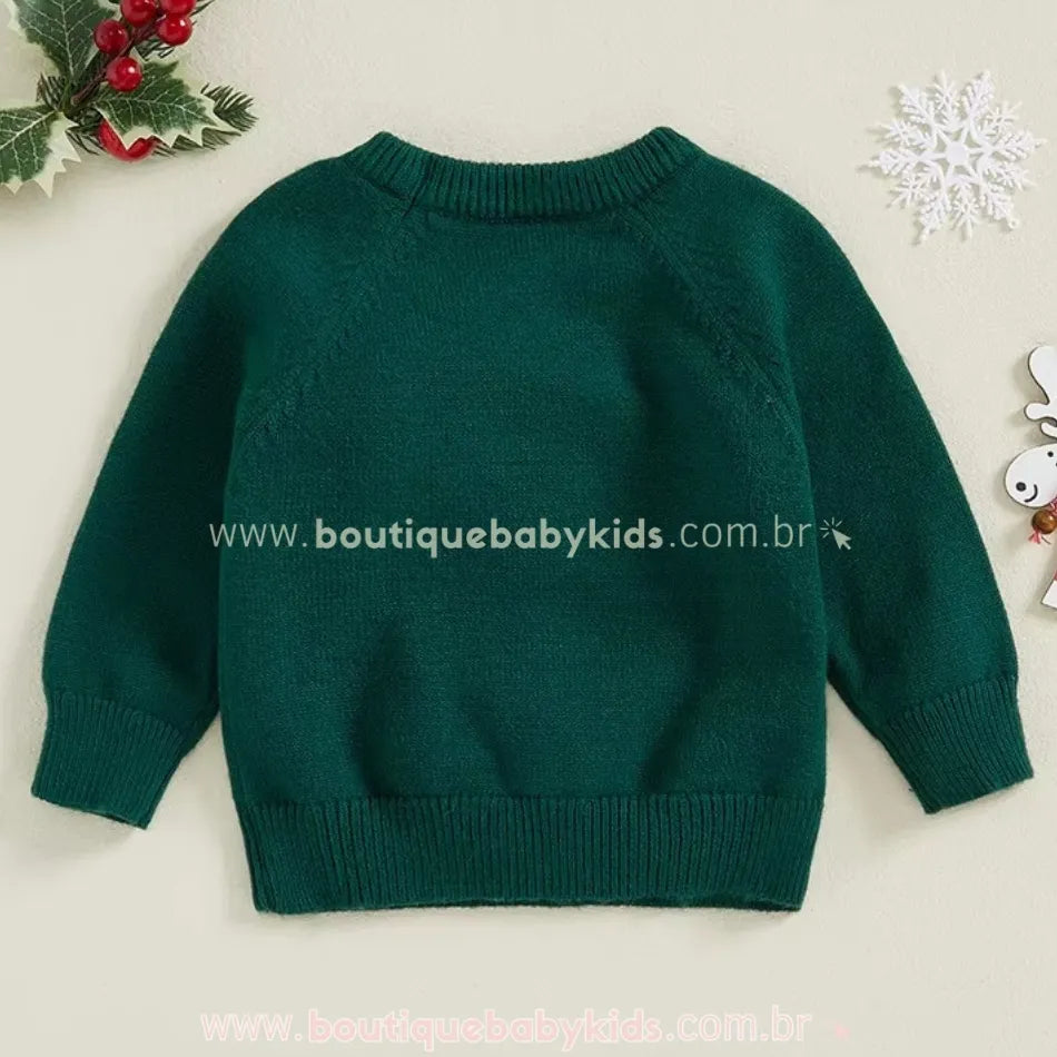 Suéter Tricot Natalino Ursinho com Cachecol