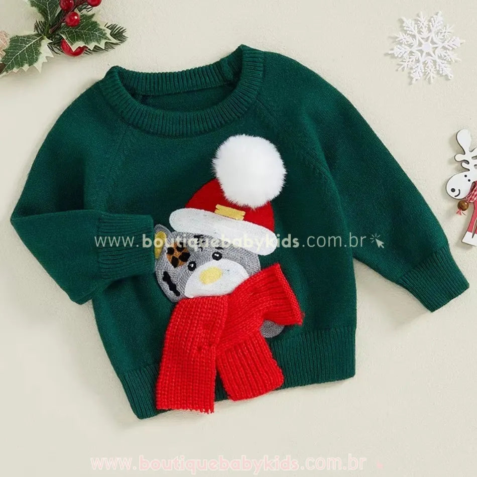 Suéter Bebê Tricot Natalino Ursinho com Cachecol - Boutique Baby Kids