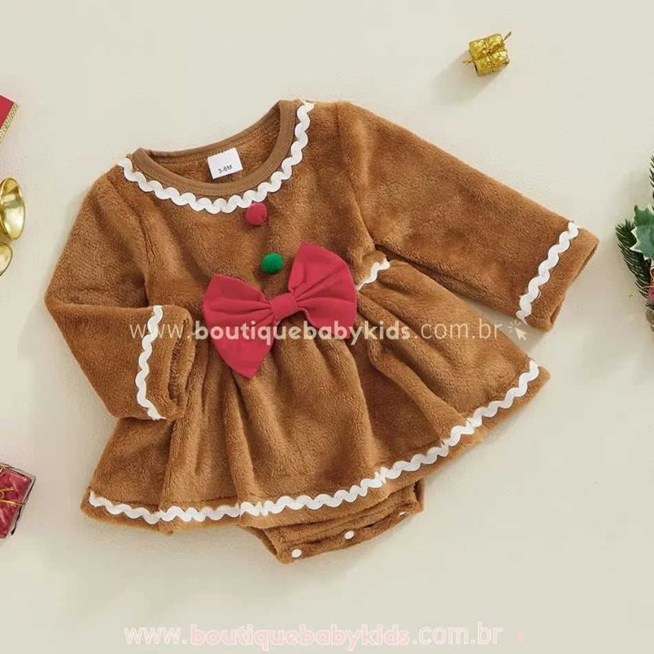 Vestido Bebê Biscoitinho Gengibre de Natal Gingerbread - Boutique Baby Kids